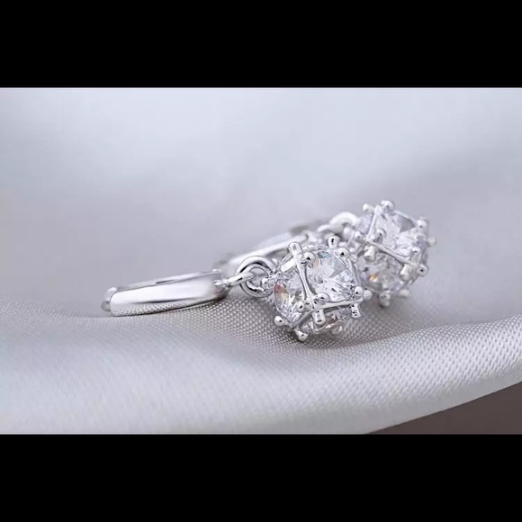 Sterling Silver 925 CZ Drop Huggie Hoop Earrings - Picture 6 of 6